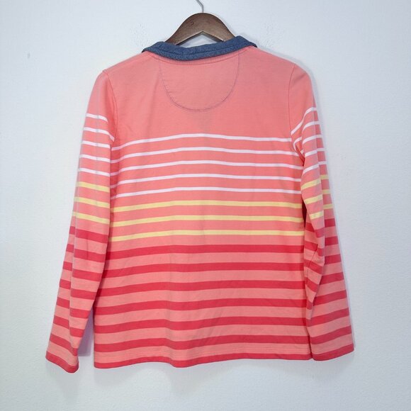 L.L. Bean Womens Soft Cotton Rugby Henley Collar Long Sleeve Pink Coral Petite S - Picture 2 of 8